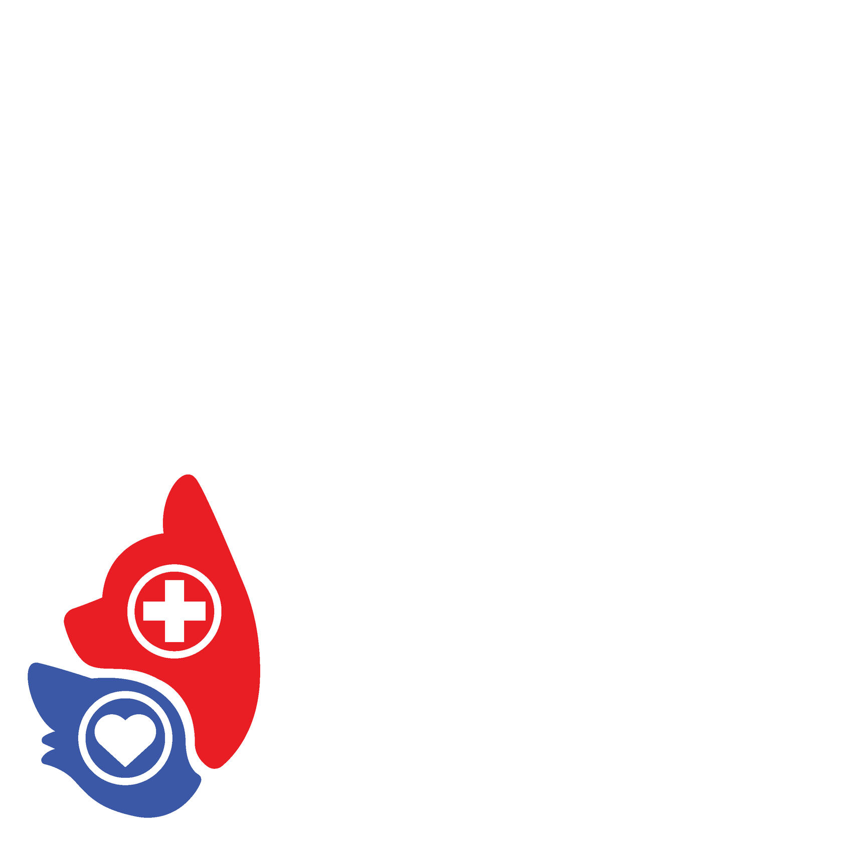 Image of a logo in the bottom left corner, a red dog silhouette with a health symbol and a blue cat silhouette beneath it with a heart symbol.