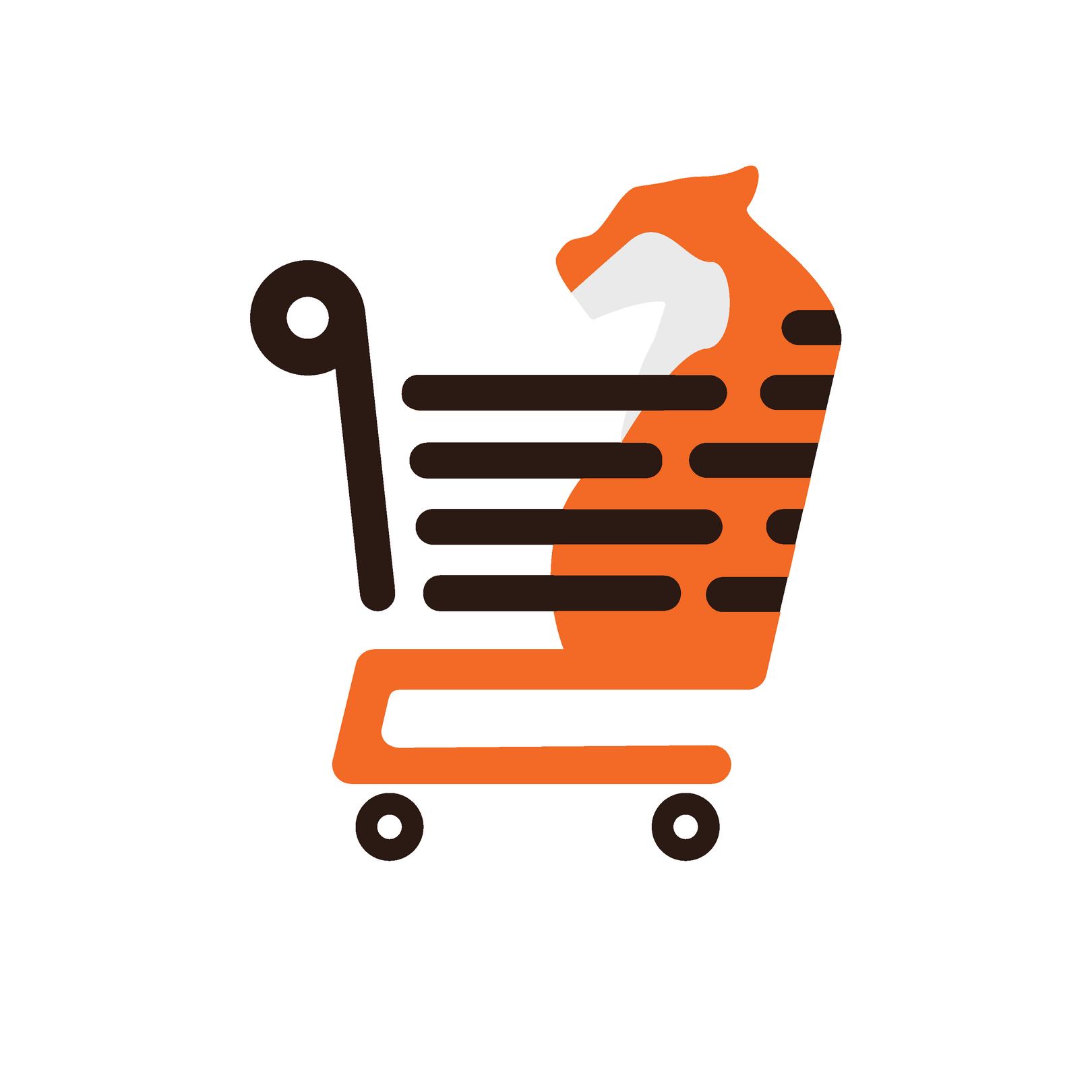 Image of a orange tiger logo in the shape of a shopping cart