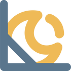 Abstract icon of a yellow crescent moon and right angle blue line with another smaller line connecting them half way. Hidden are the letters L, A, C, and O.