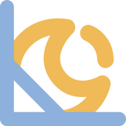 Abstract icon of a yellow crescent moon and right angle blue line with another smaller line connecting them half way. Hidden are the letters L, A, C, and O.