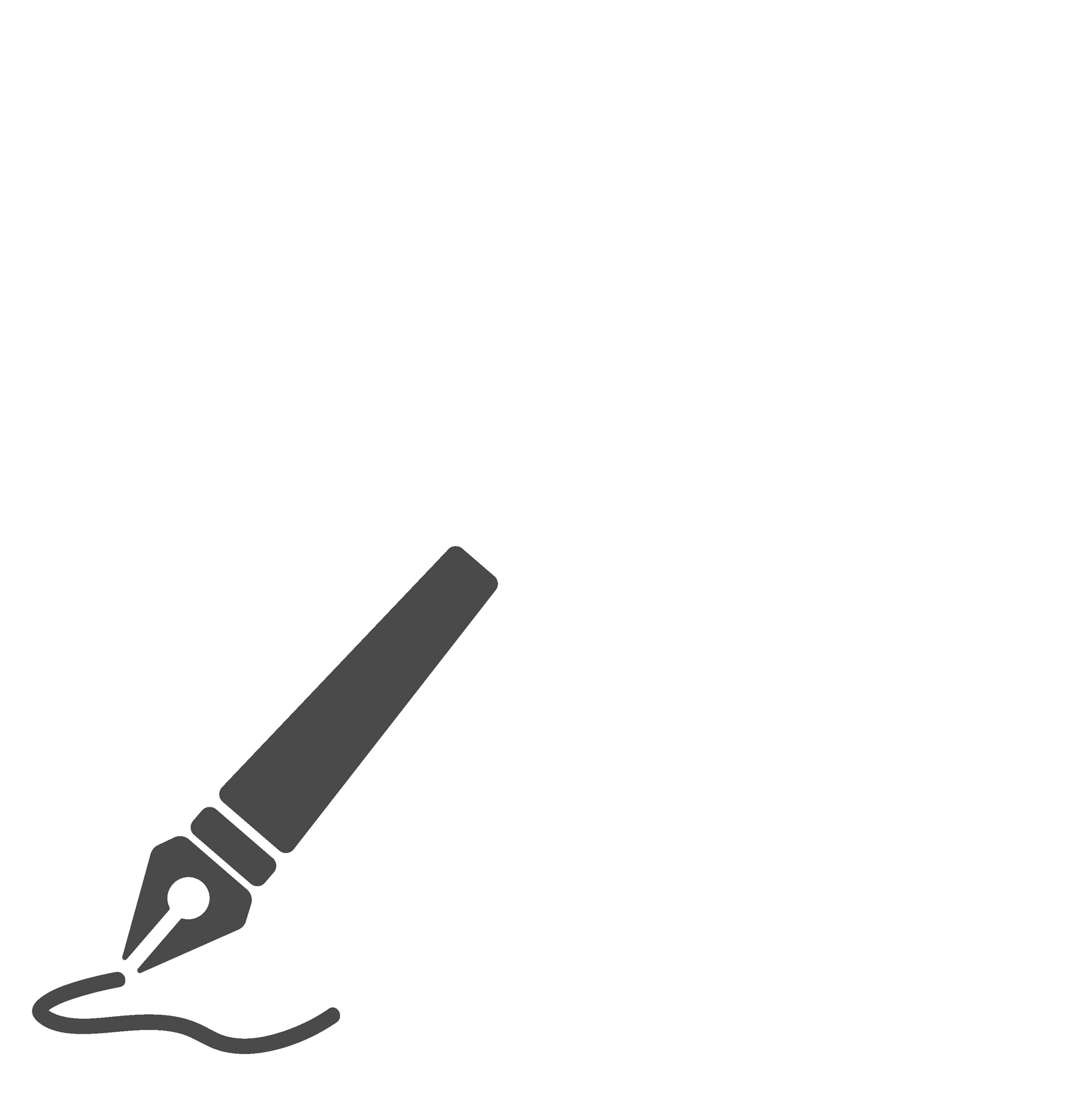 Image of a black & white fountain pen logo in bottom left corner.