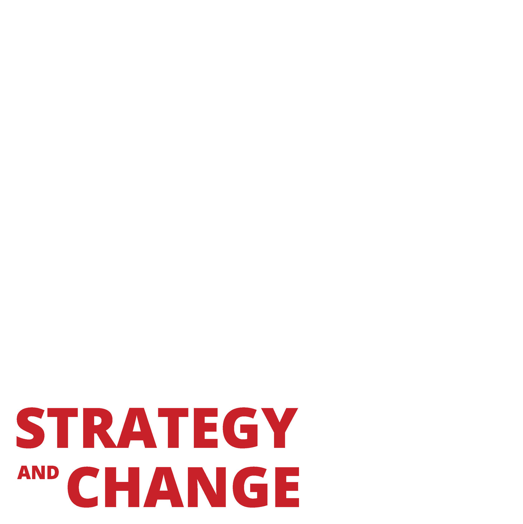 Image of a typographic logo in the bottom left corner, reading "Strategy and Change"