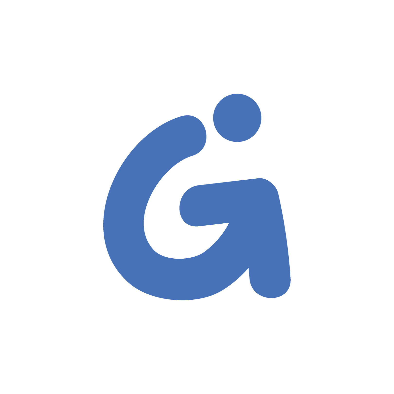 Image of a logo of a blue G-like arrow that resembles an accessibility logo.